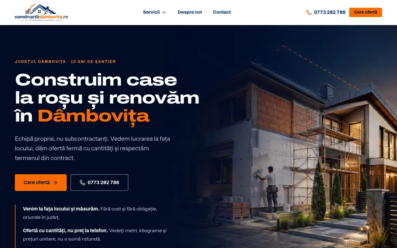 Captură din site-ul constructiidambovita.ro — Construcții, renovări și finisaje în județul Dâmbovița