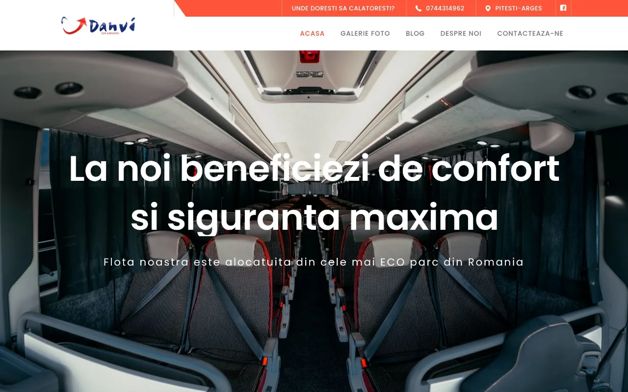 Captură din site-ul danvi.ro — Servicii de transport intern și internațional