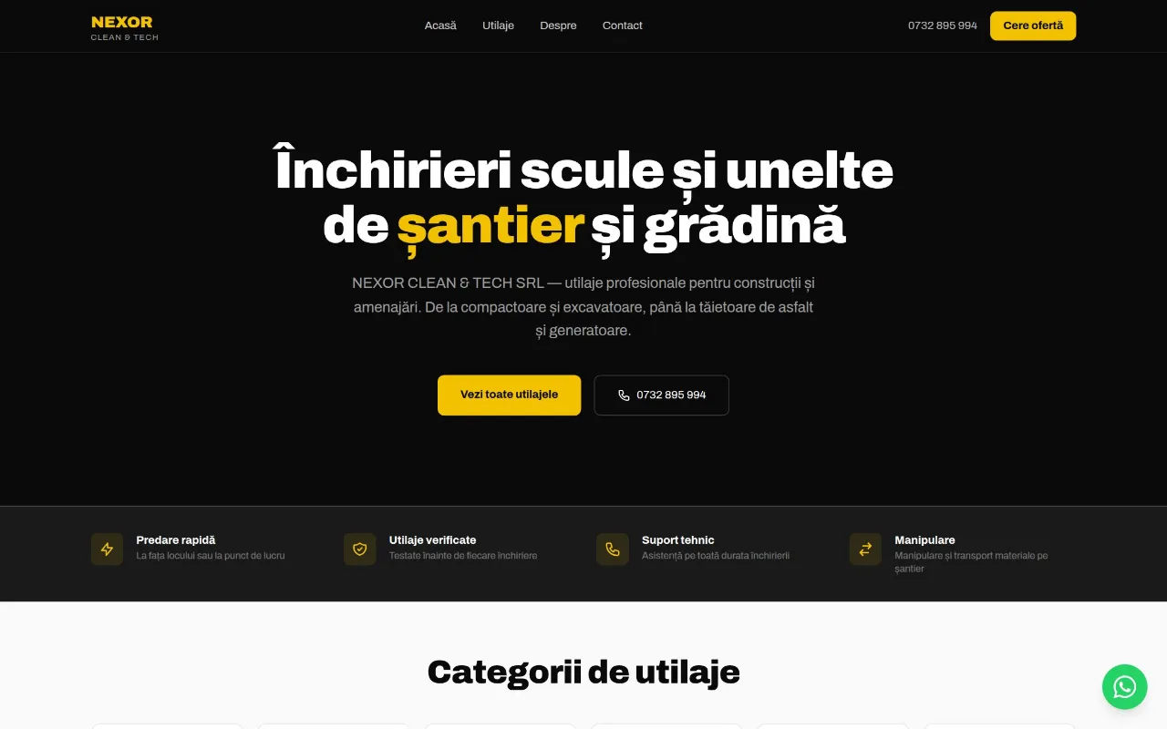 Captură din site-ul inchirierisculesiunelte.ro — Închirieri scule și unelte profesionale