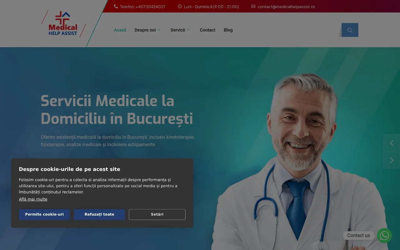 Captură din site-ul medicalhelpassist.ro — Servicii medicale la domiciliu