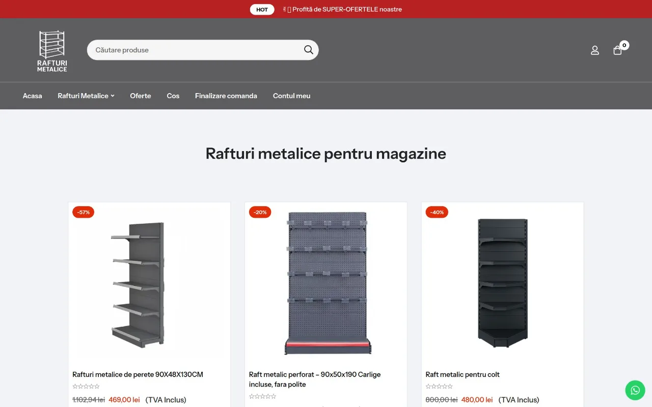 Captură din site-ul rafturimetaliceieftine.ro — Rafturi metalice la comandă