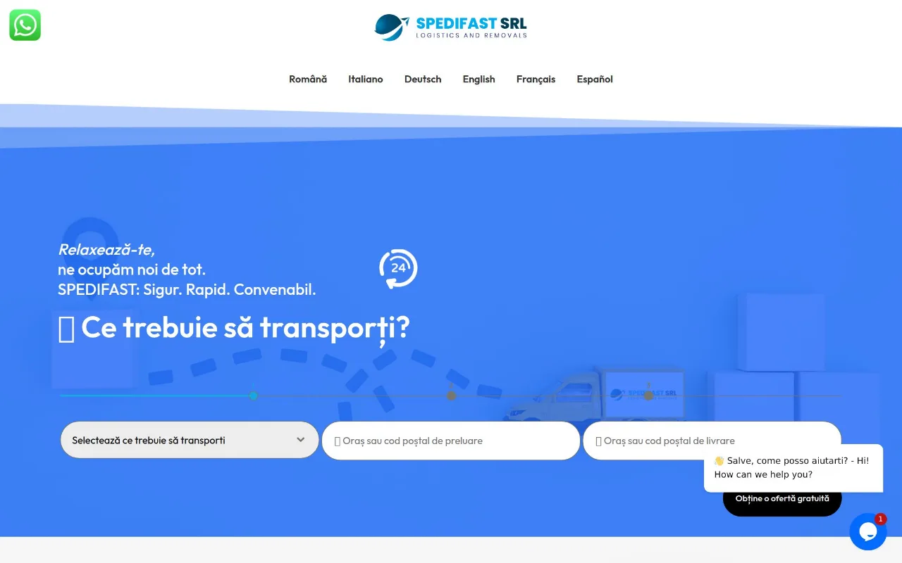 Captură din site-ul spedifast.com — Transport rutier și logistică europeană