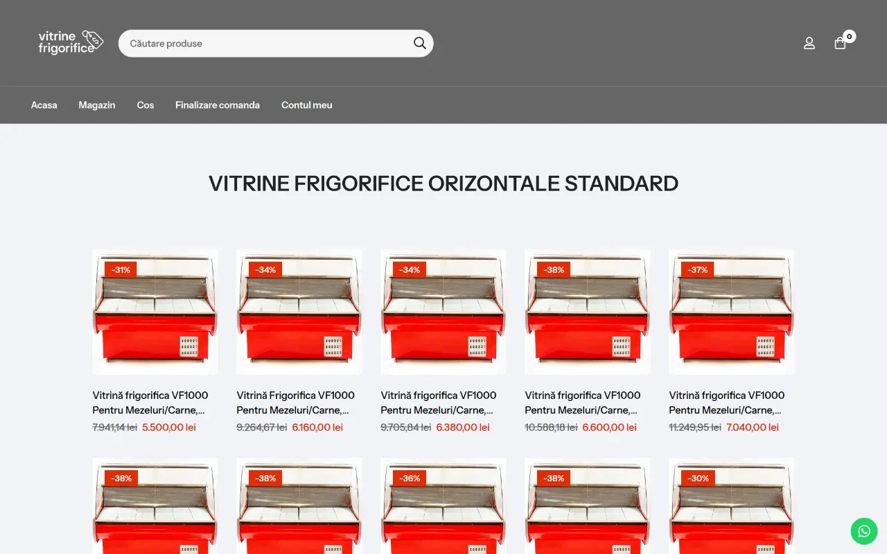 Captură din site-ul vitrinefrigorificeieftine.ro — Vitrine frigorifice comerciale