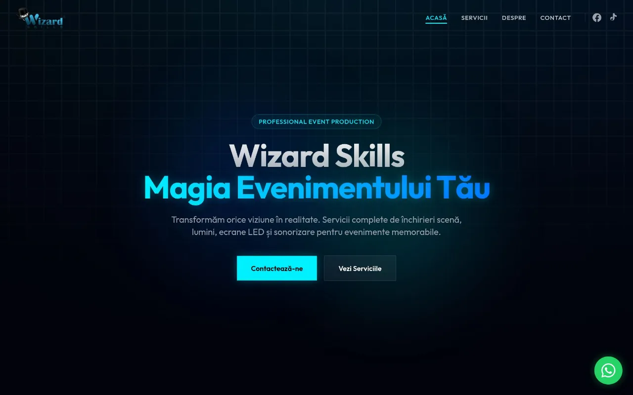 Captură din site-ul wizardskills.ro — Organizare de evenimente corporate